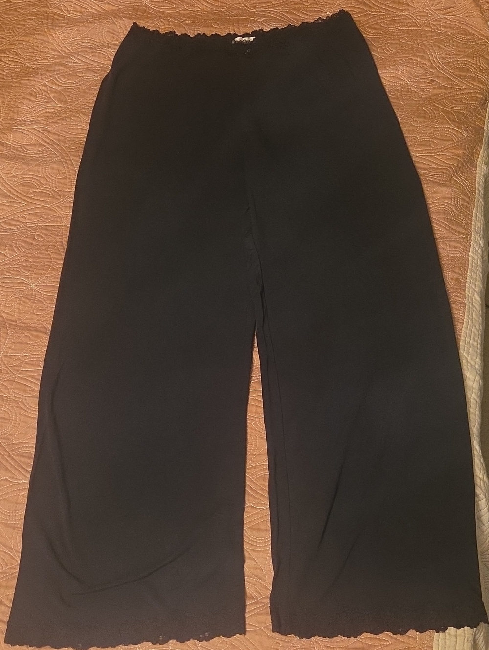 La SENZA Lingerie Black Wide-Leg Pants With Black Lace Trim